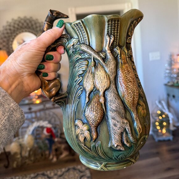 1960s Signed Bennington Rockingham Hunt Scene Pitcher - Picture 14 of 17